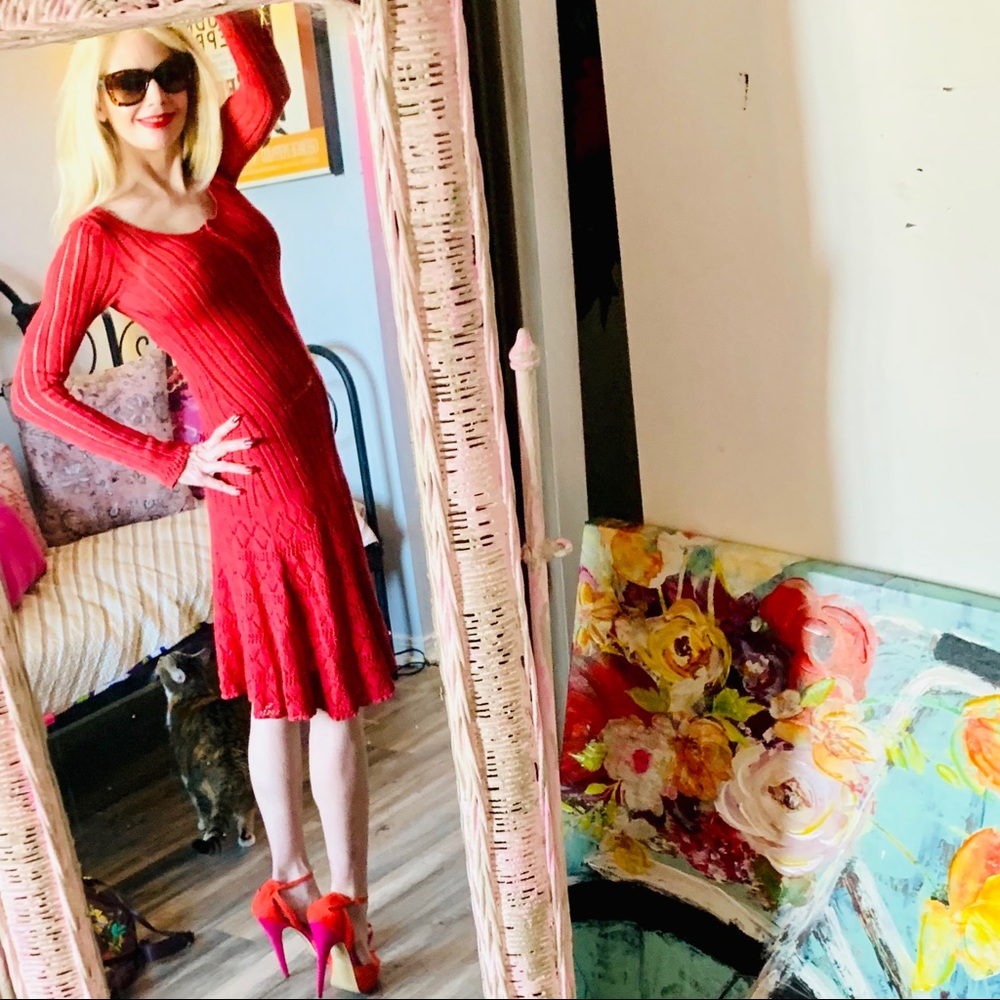 Crocheted rust dress with slip